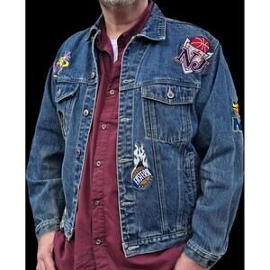 Texas Tuff NBA Blue Denim Patch VINTAGE Jacket Men's Size XLarge